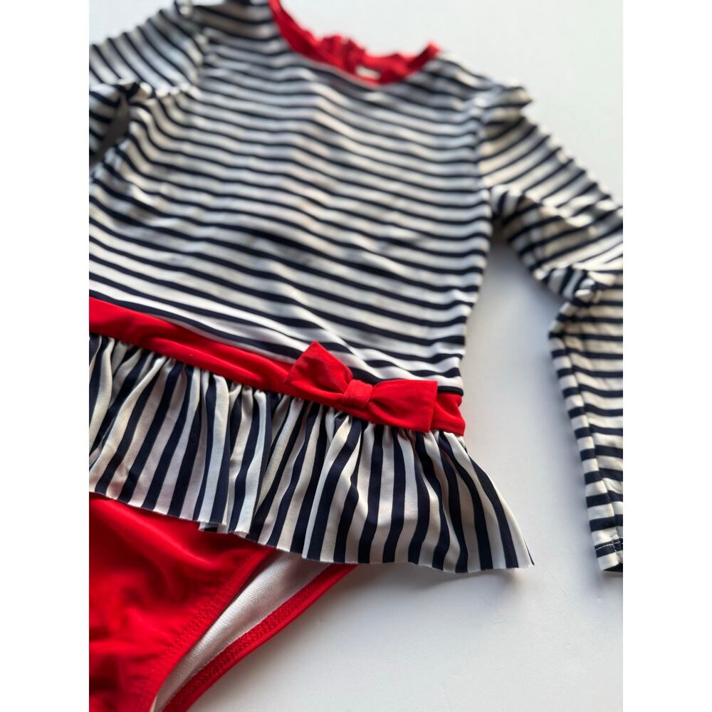 Nautical red black white striped bathing suit 5T snap crotch - Picture 6 of 10